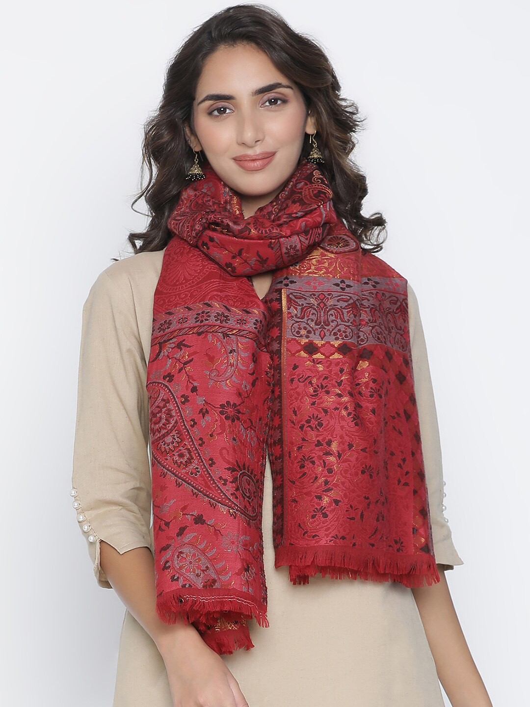 

SHINGORA Women Maroon & Blue Woven Design Shawl