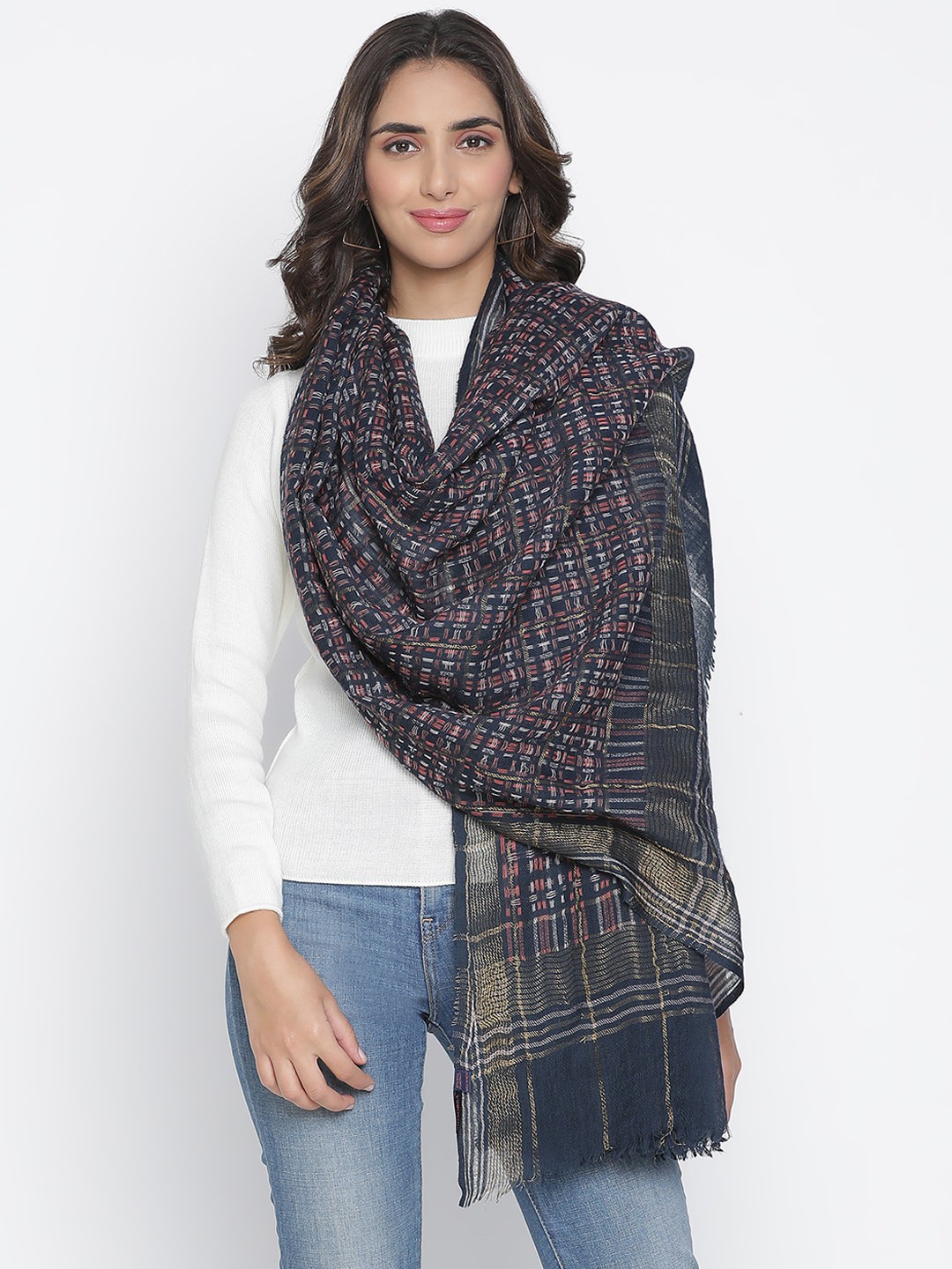 

SHINGORA Women Blue Woven-Design Woolen Shawl