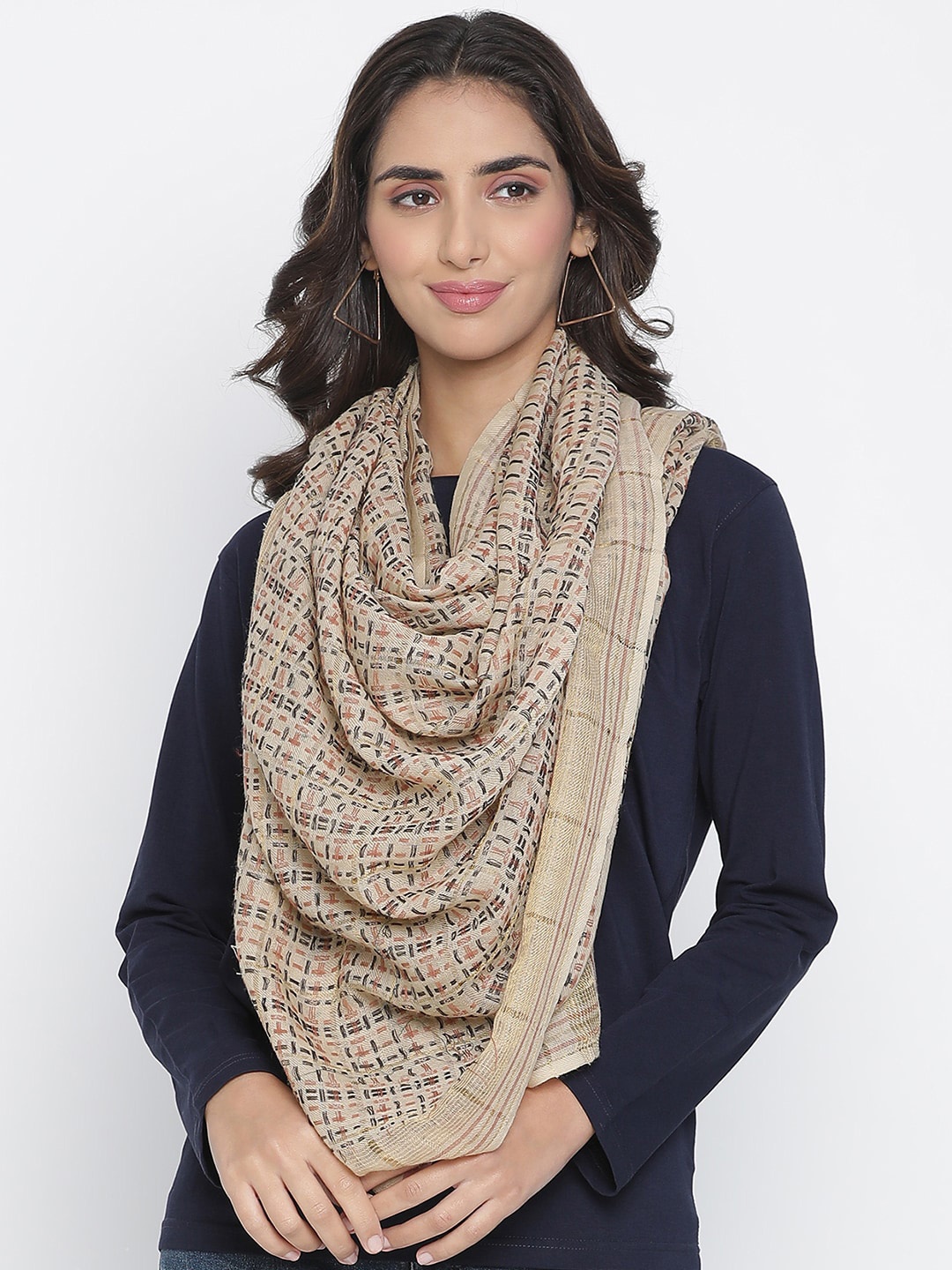 

SHINGORA Women Beige Woven Design Shawl