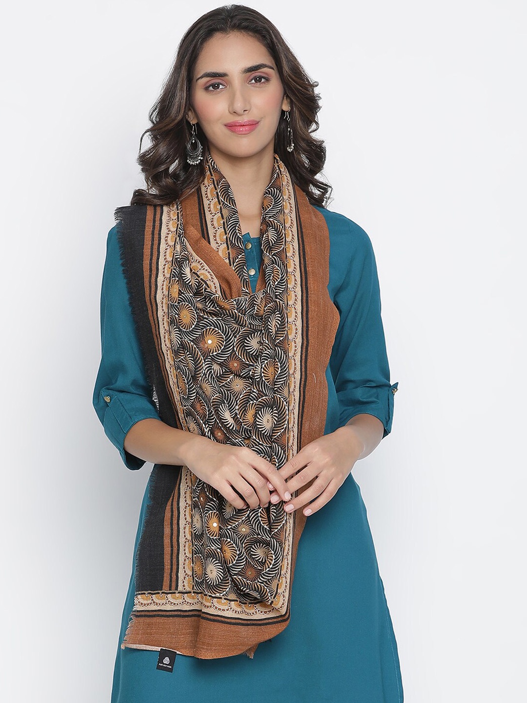 

SHINGORA Women Brown & Blue Embroidered Wool Shawl