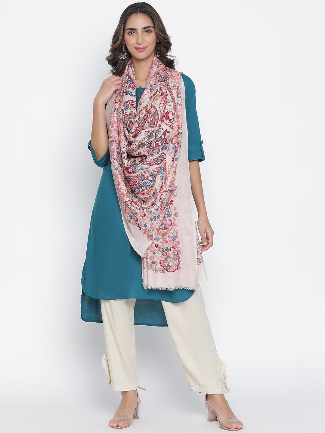 

SHINGORA Women Pink & Maroon Embroidered Woolen Shawl