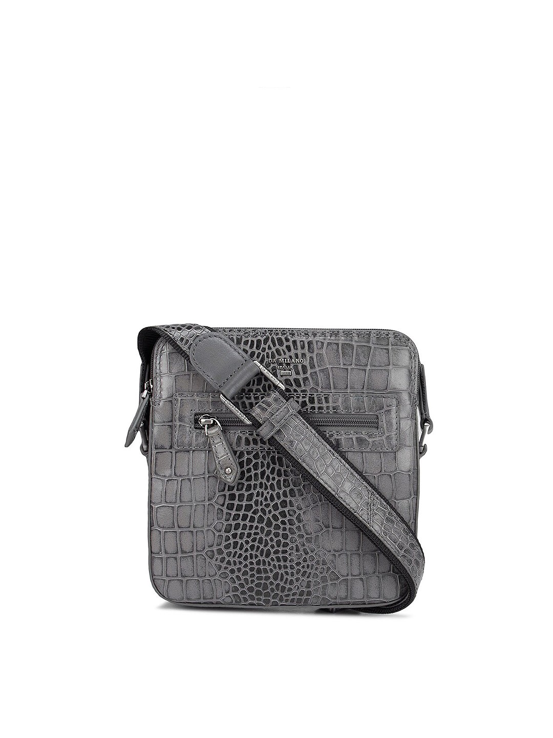 

Da Milano Men Grey & Black Textured Messenger Bag