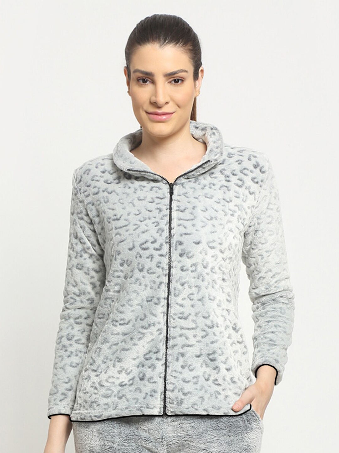 

Kanvin Mock Collar Front-Open Sweatshirt, Grey