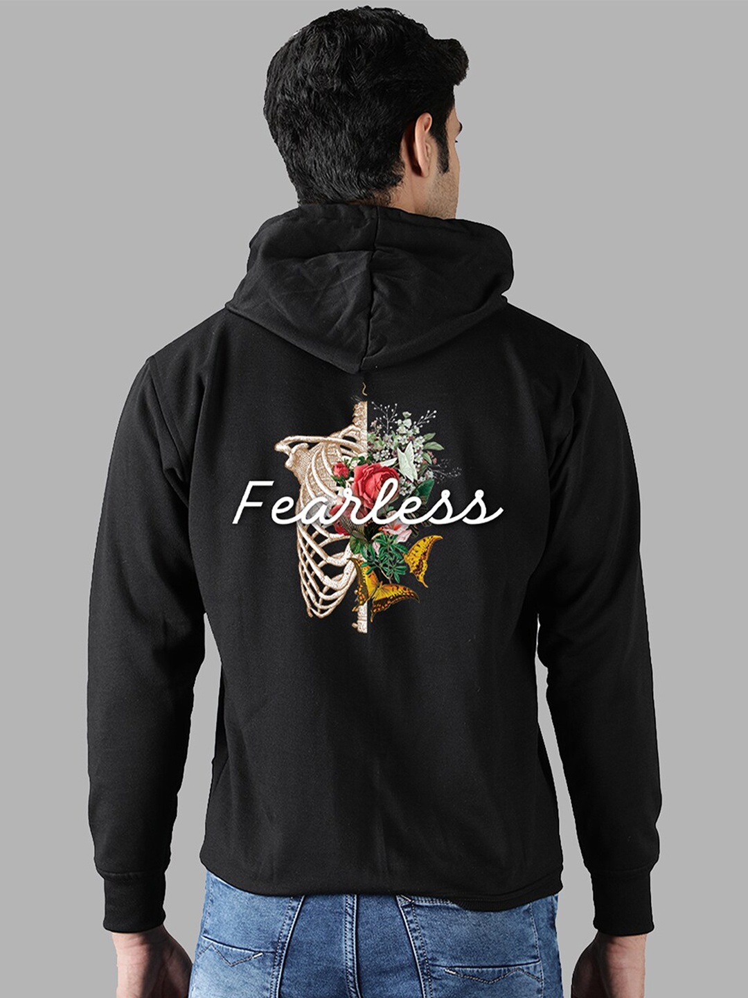

Mad Over Print Men Black Printed Hooded Sweatshirt