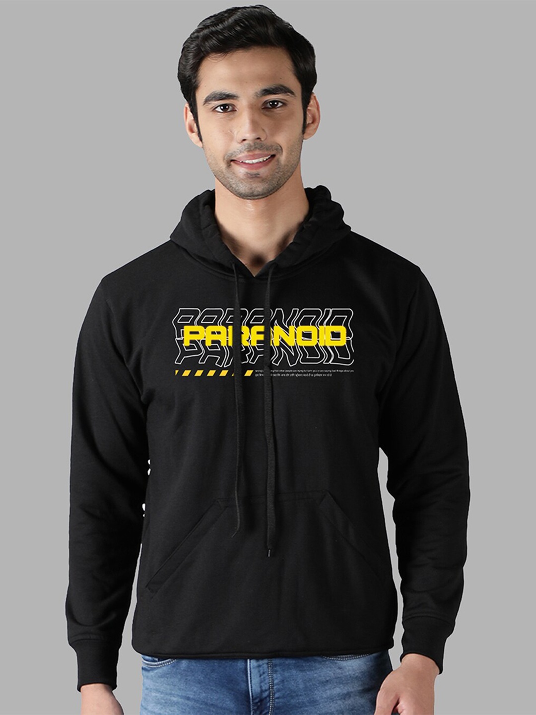 

Mad Over Print Men Black Printed Hooded Sweatshirt