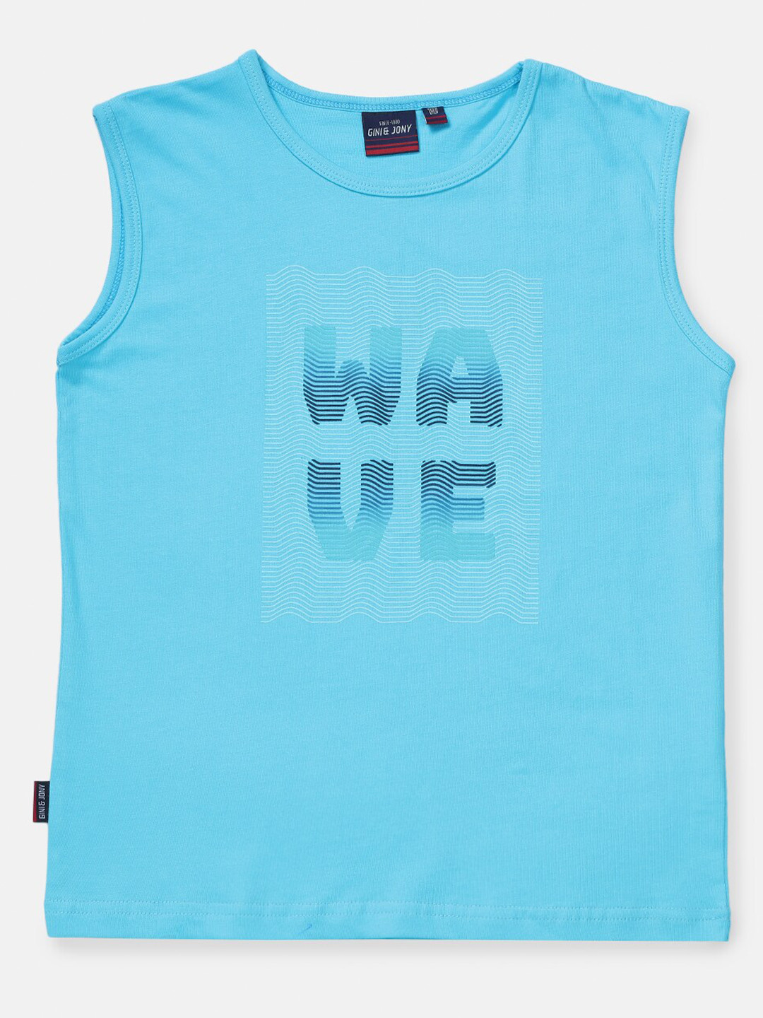 

Gini and Jony Boys Blue Typography Printed Cotton T-shirt