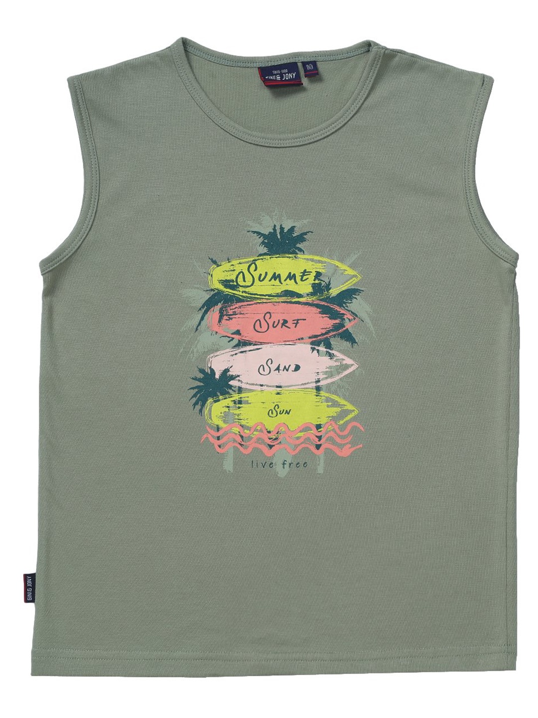 

Gini and Jony Boys Olive Green Typography Printed Cotton T-shirt