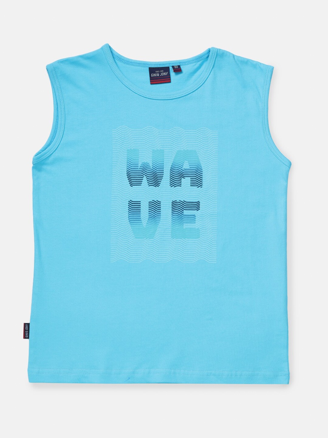 

Gini and Jony Boys Blue Typography Printed Cotton T-shirt