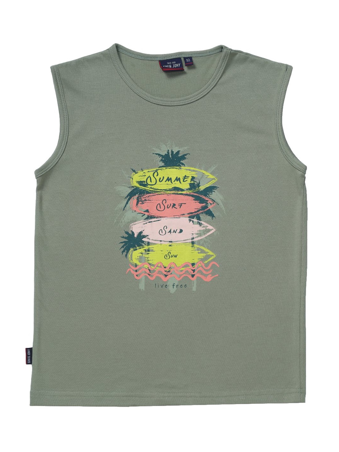 

Gini and Jony Boys Olive Green Typography Printed Cotton T-shirt