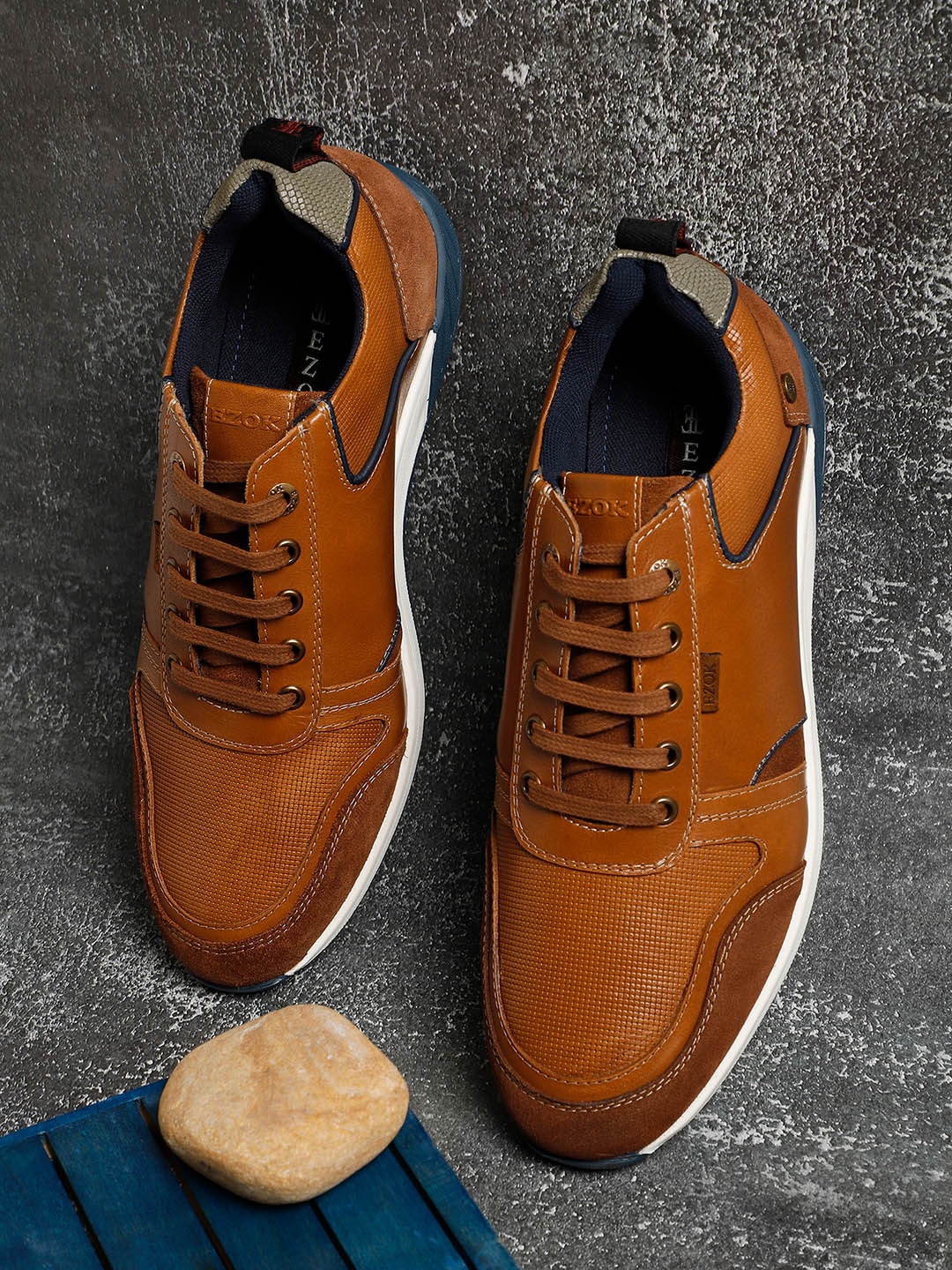 

EZOK Men Tan Leather Sneakers