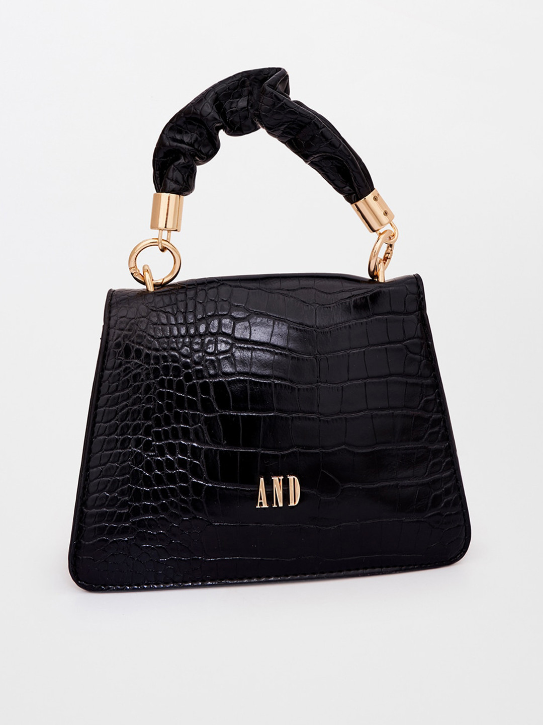 

AND Black PU Structured Handheld Bag with Applique