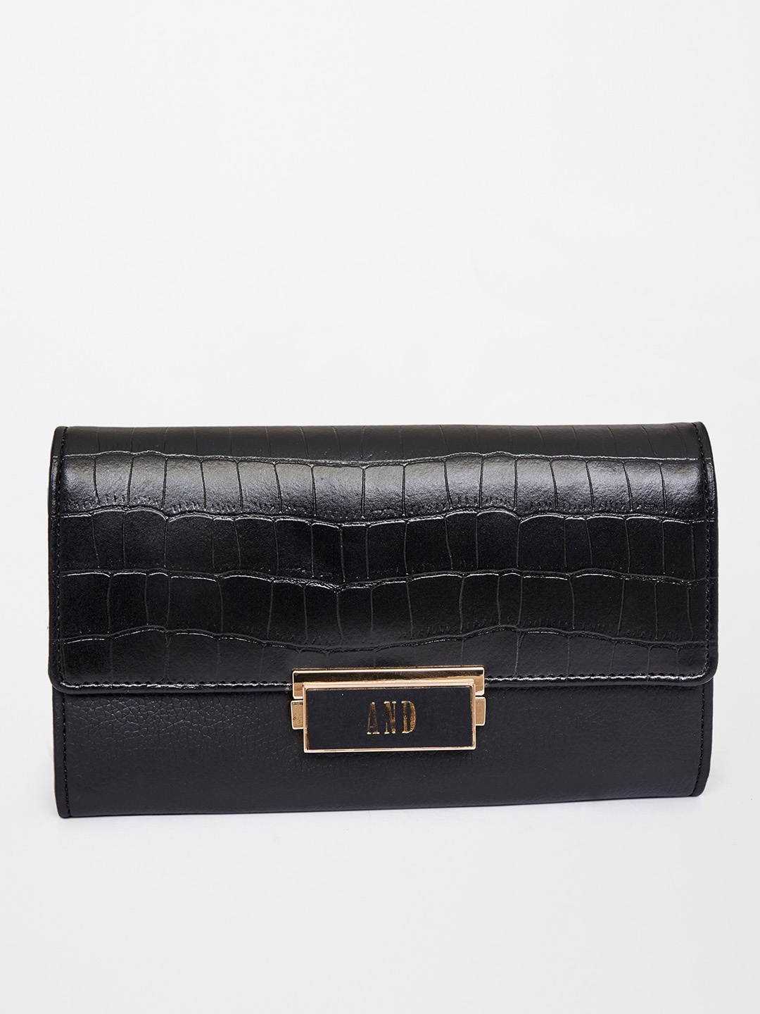 

AND Women Black Textured Quilted Purse Clutch