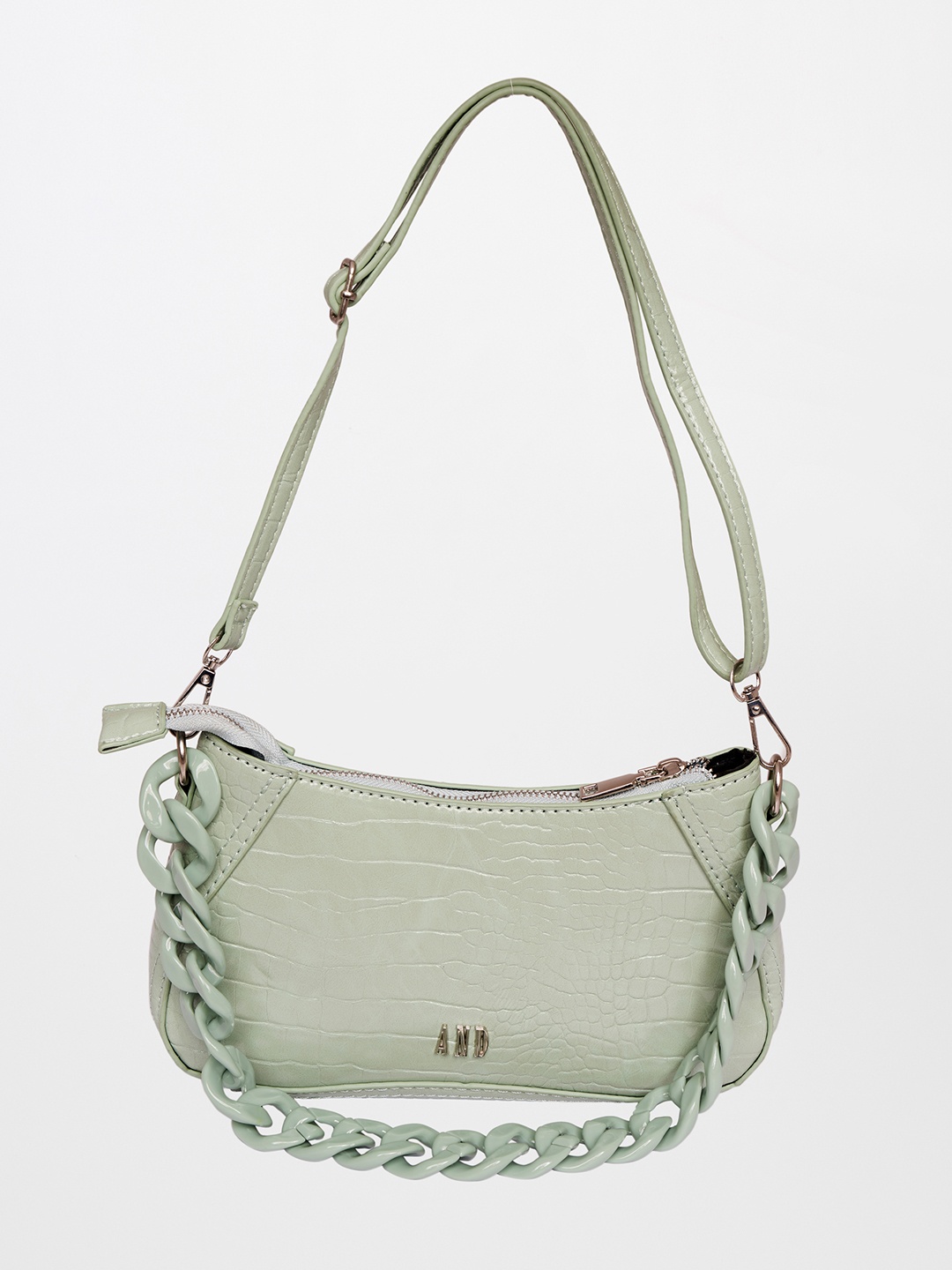 

AND Sea Green PU Half Moon Shoulder Bag