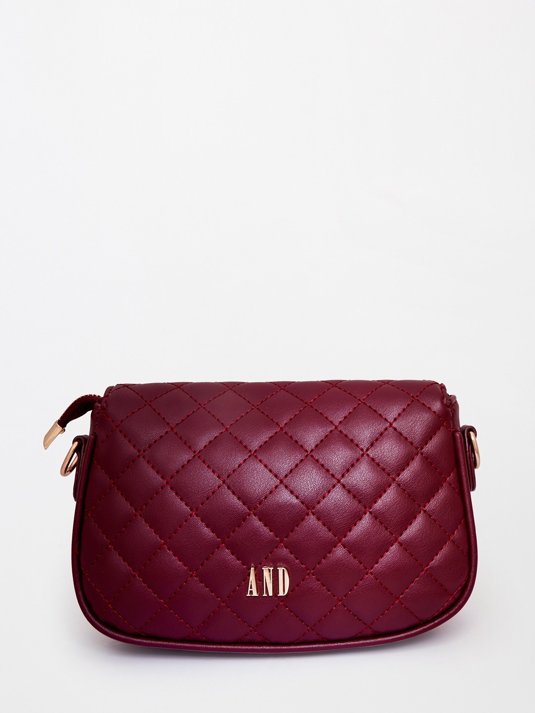 

AND Maroon Textured PU Structured Sling Bag with Quilted