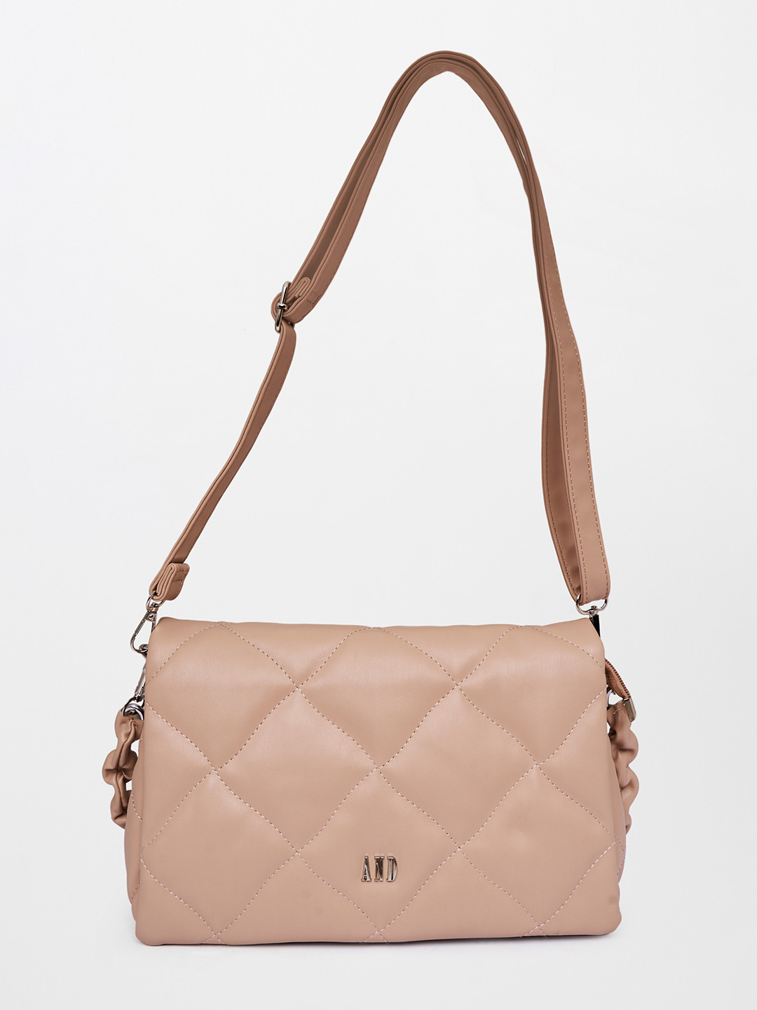 

AND Beige Textured Structured Sling Bag with Quilted