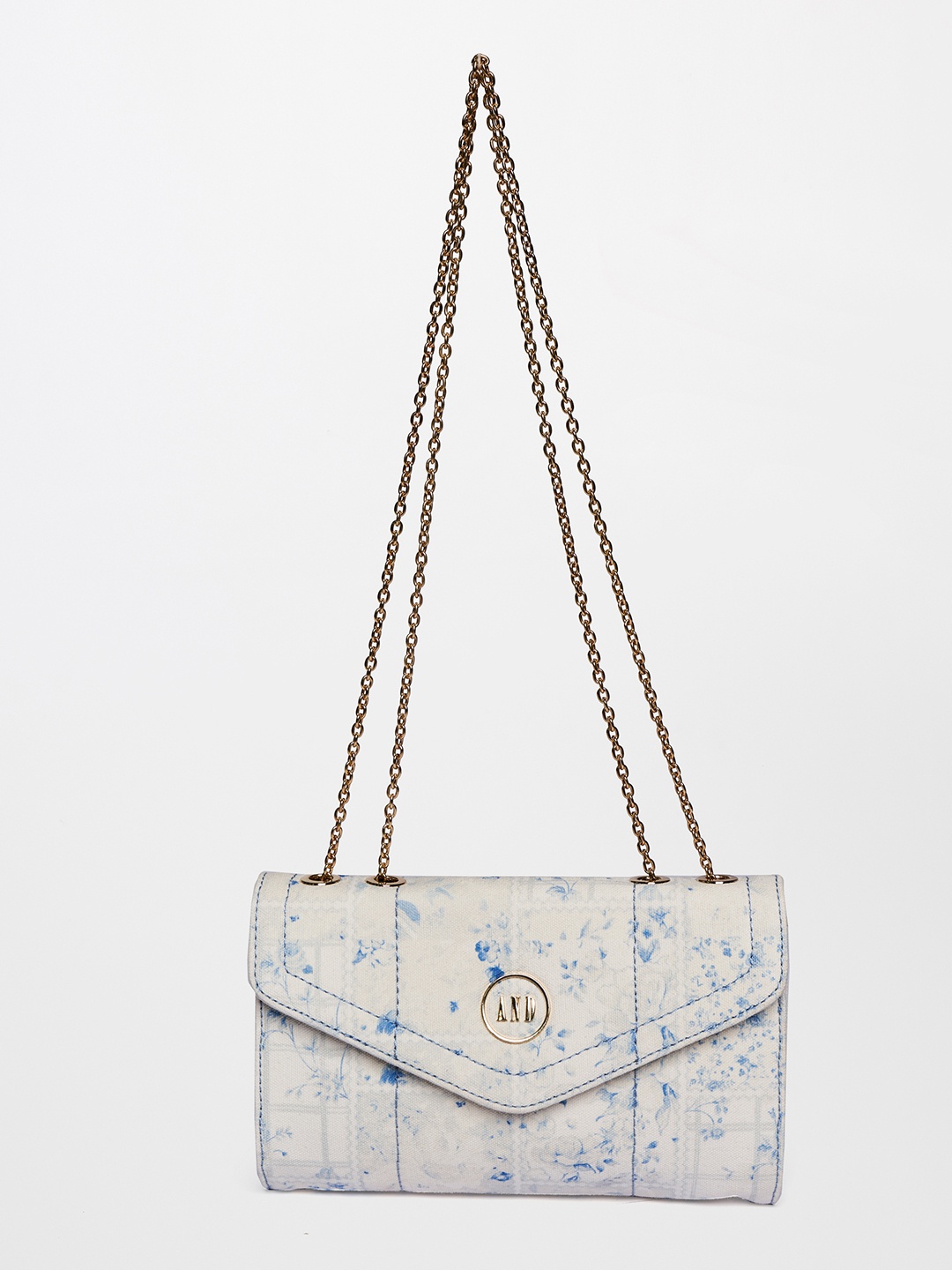 

AND Blue Floral Printed Structured Sling Bag