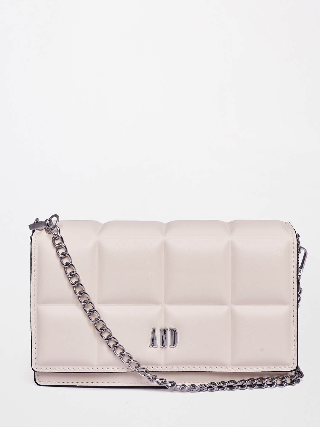 

AND Beige Textured PU Structured Sling Bag with Quilted