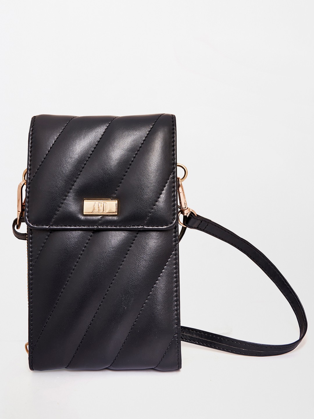 

AND Black Textured PU Structured Sling Bag with Quilted