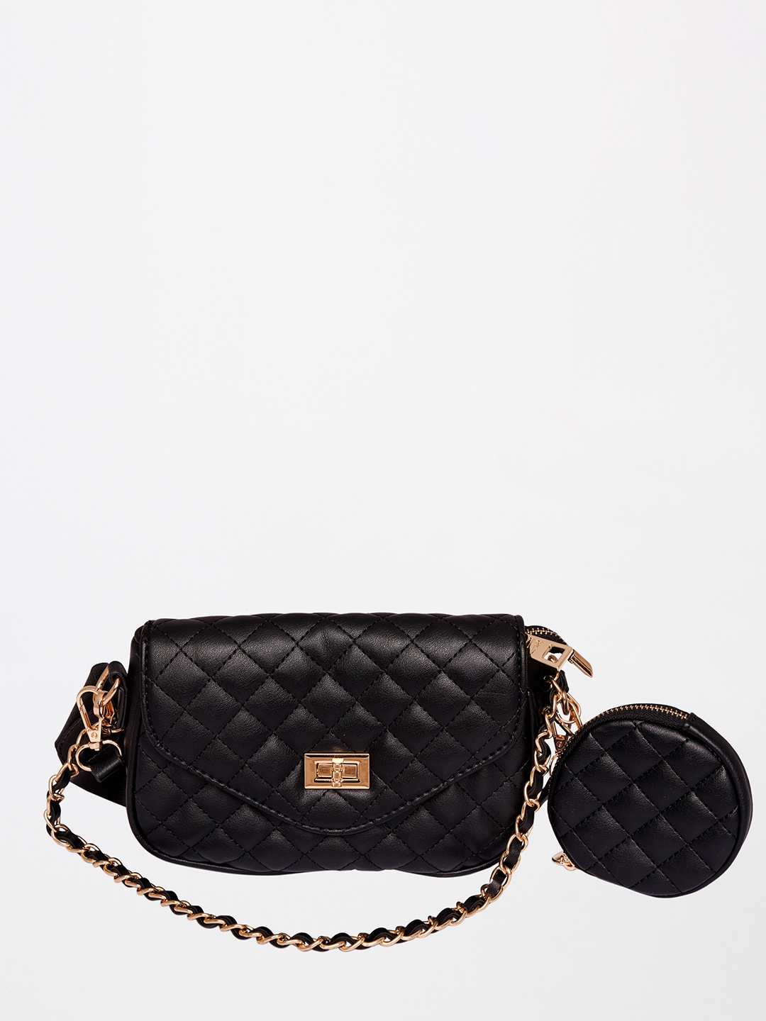 

AND Black Textured PU Structured Sling Bag with Quilted