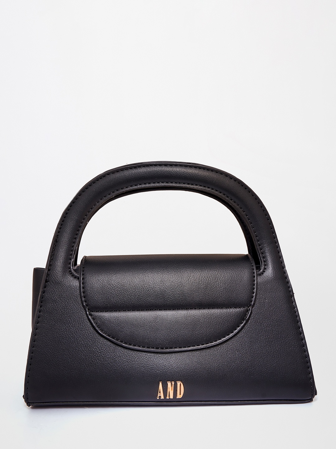 

AND Black Textured Structured Handheld Bag With Quilted