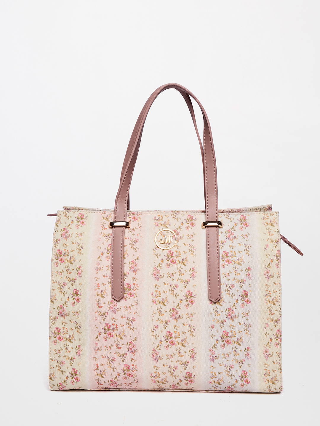 

AND Beige Floral Printed Structured Shoulder Bag