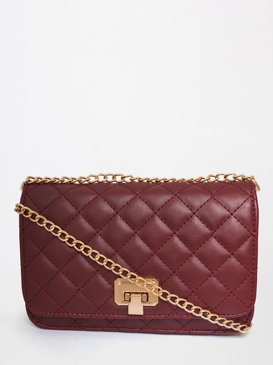 

AND Textured PU Sling Bag with Quilted Handbags, Red