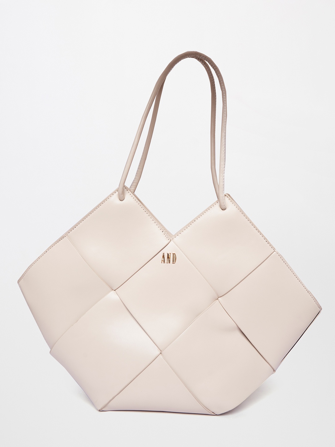 

AND Beige Geometric PU Structured Handheld Bag