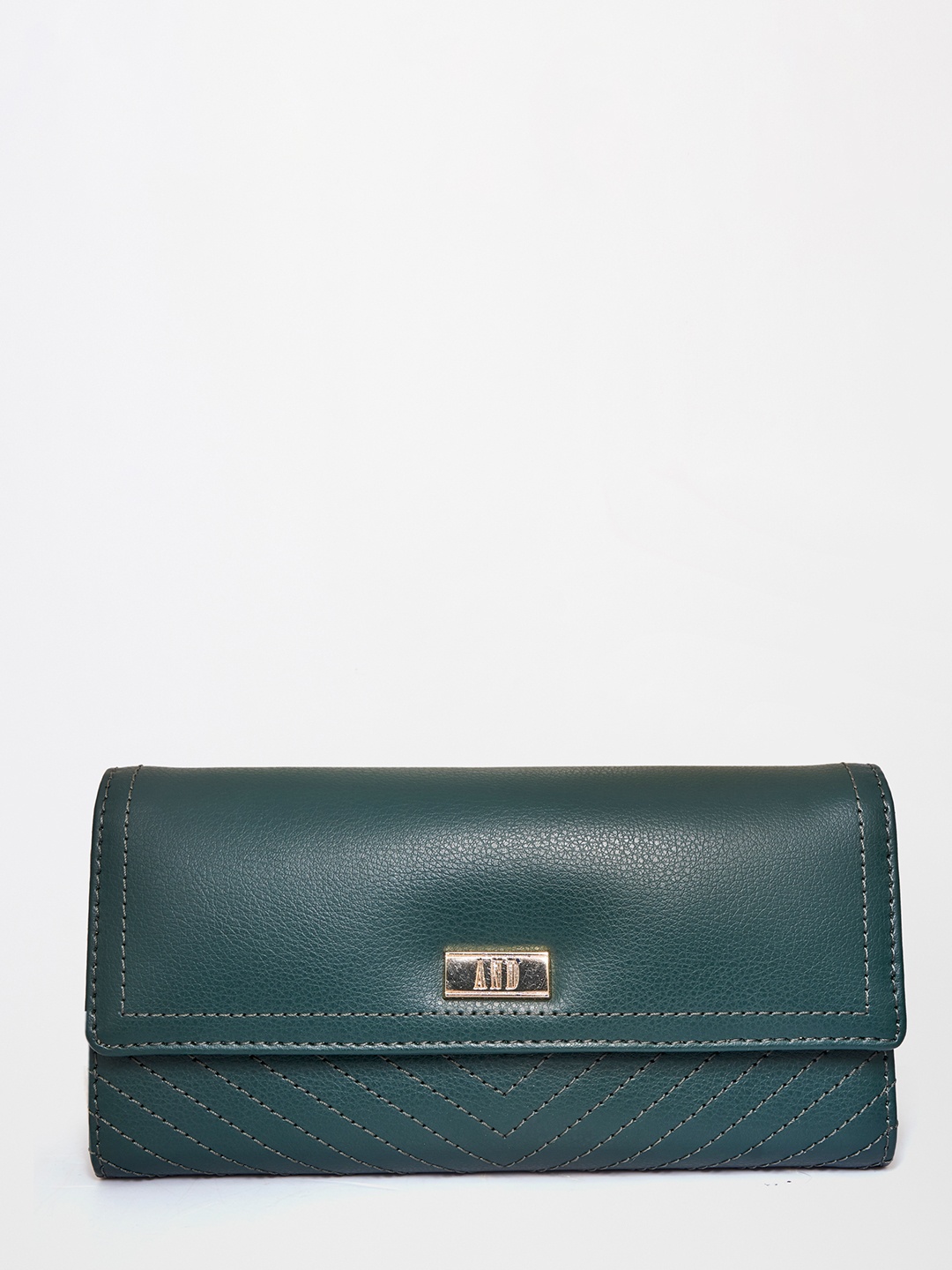 

AND Women Green Textured PU Three Fold Wallet