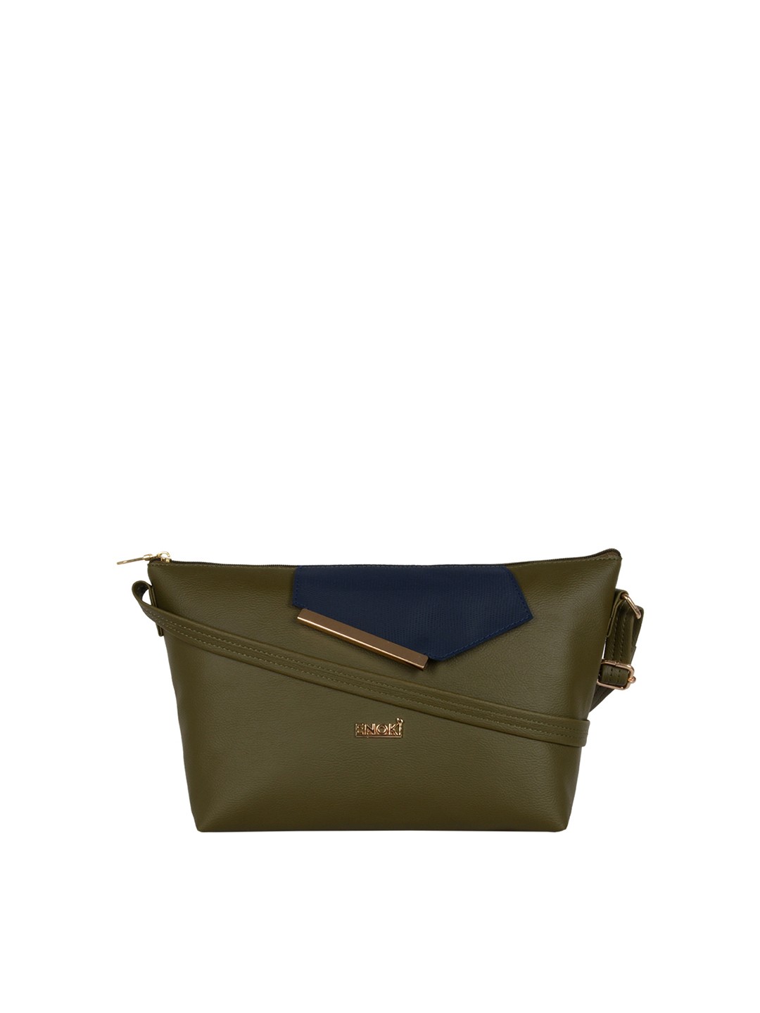 

ENOKI Women Green Colourblocked Structured Sling Bag with Tasselled