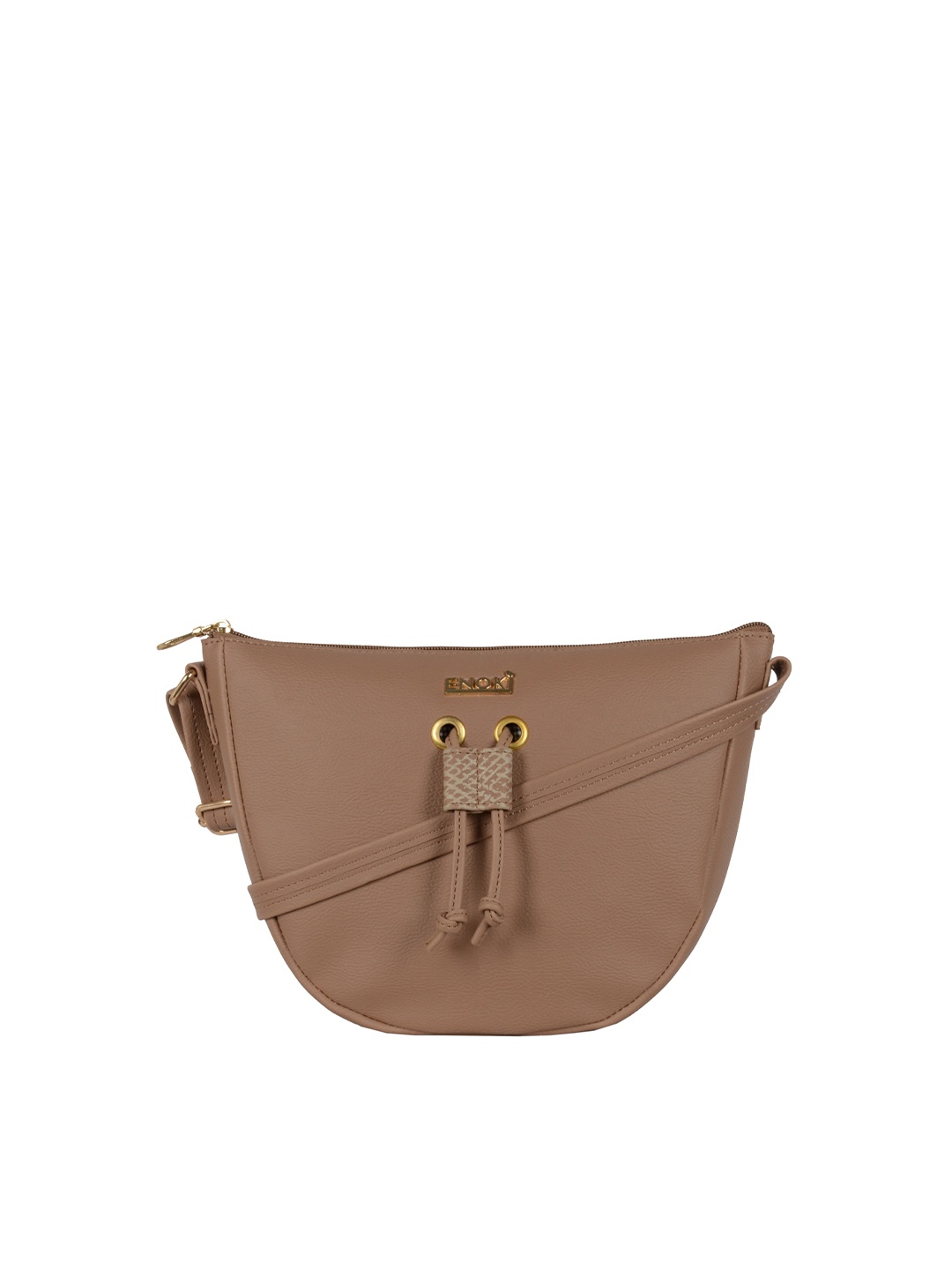 

ENOKI Women Beige Half Moon Sling Bag with Tasselled