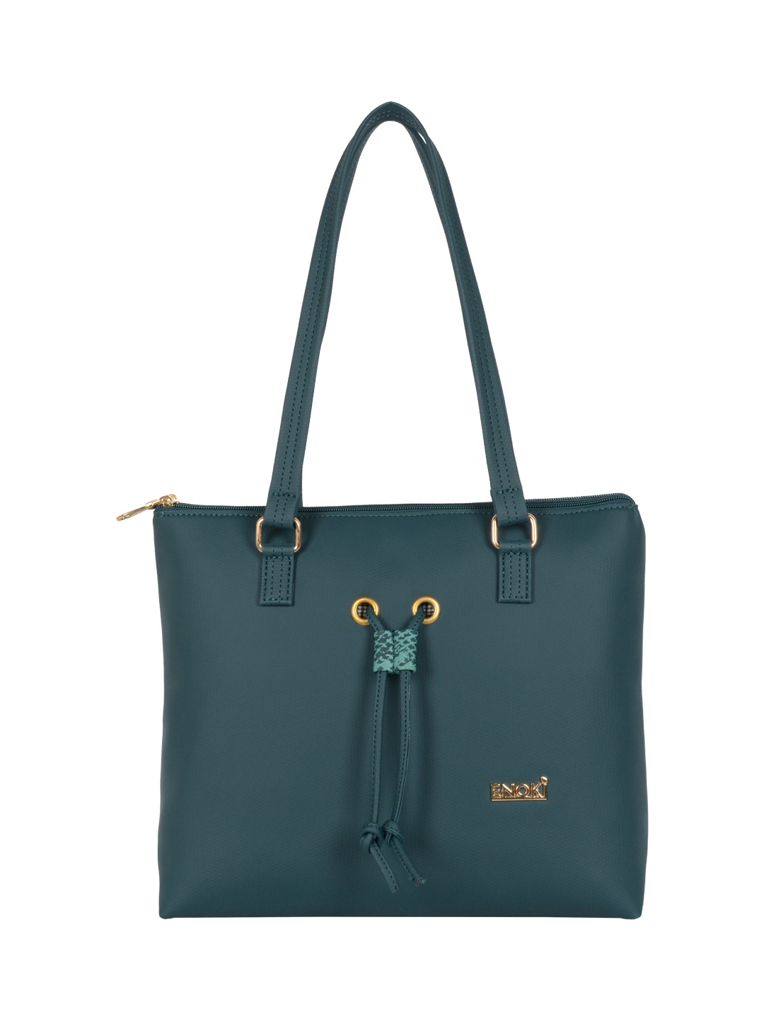 

ENOKI Women Green Structured Tote Bag with Tasselled