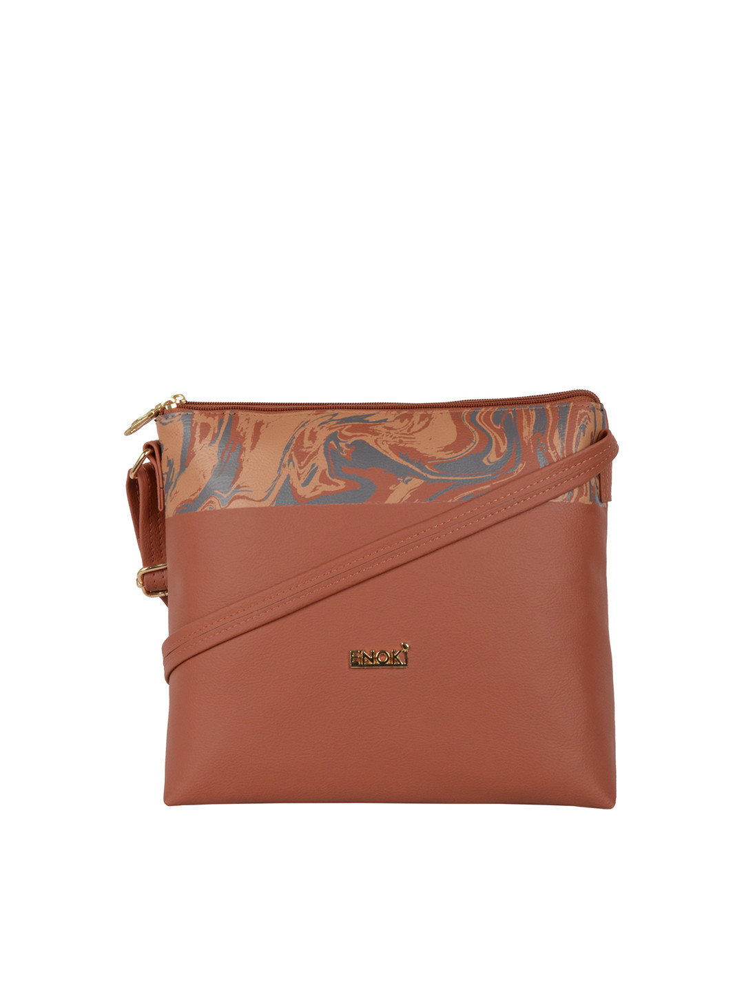 

ENOKI Tan Printed Structured Sling Bag with Tasselled