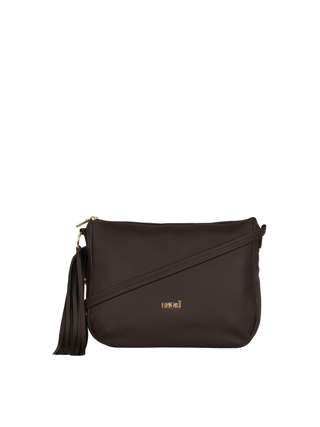 

ENOKI Women Brown Structured Sling Bag with Tasselled