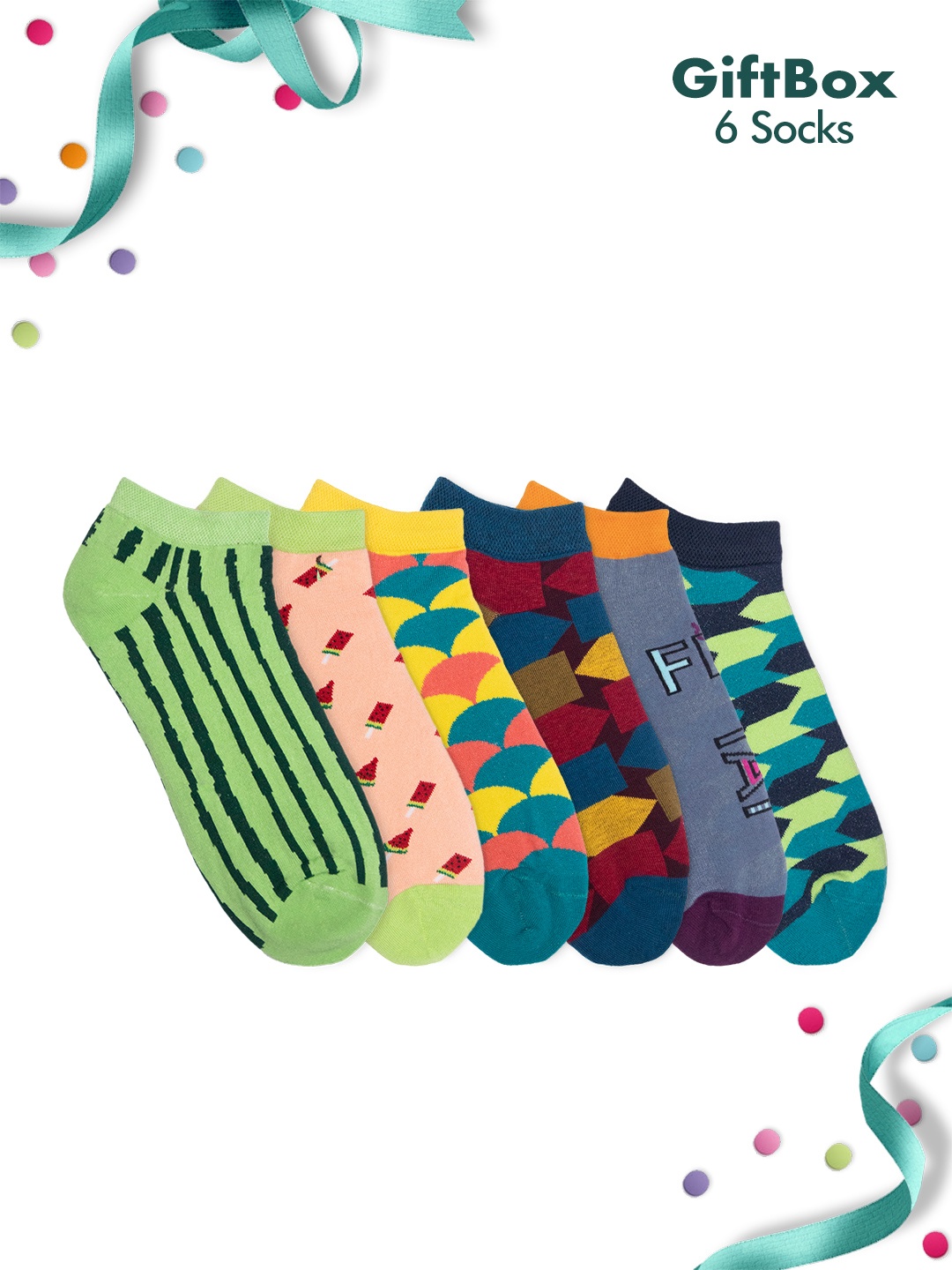 

hexafun Men Pack Of 6 Patterned Cotton Ankle Length Socks, Green