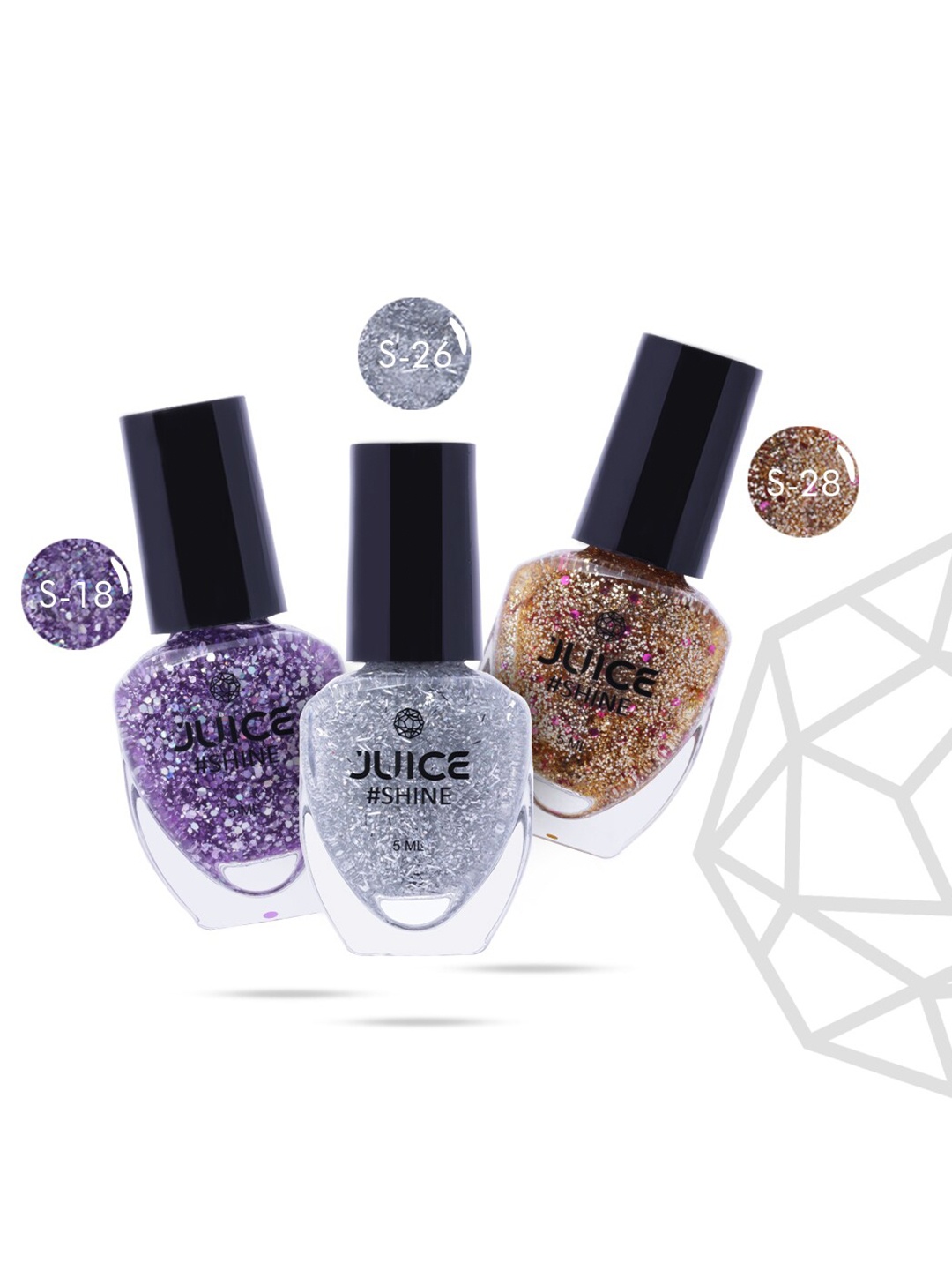 

JUICE Set Of 3 Glitter Girls Nail Polish 5 ml Each - S-18 - S-26 - S-28, Multi