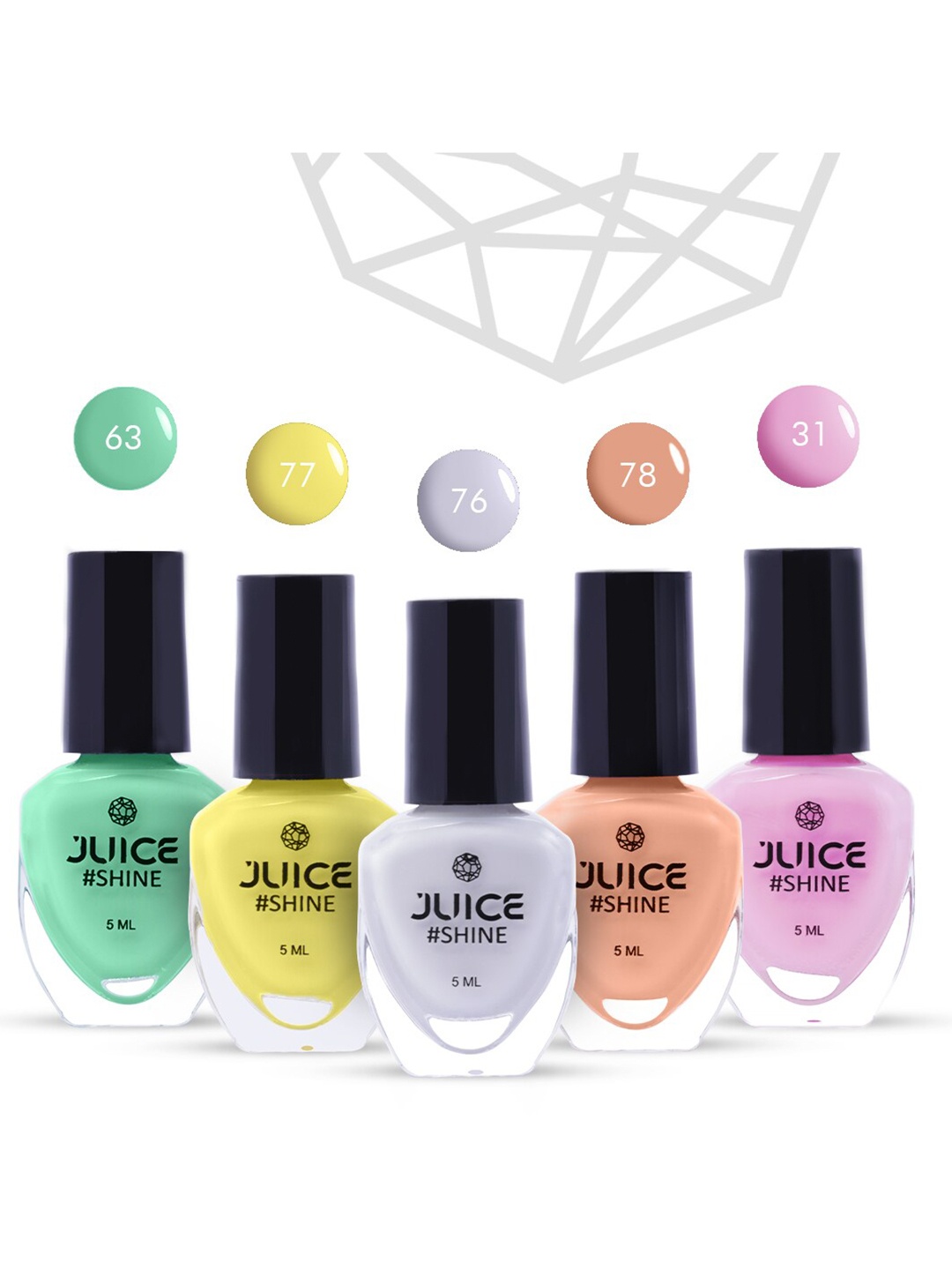 

JUICE Set Of 5 Pastel Freshness Nail Polish 5 ml Each - SHINE13 63 - 77 - 76 - 78 - 31, Multi