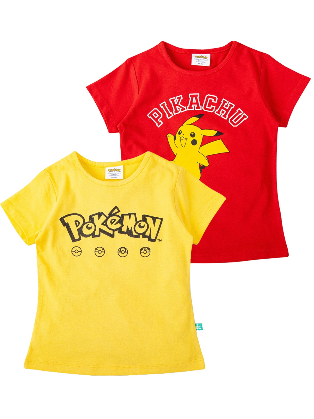 

JusCubs Girls Pack of 2 Pokemon Printed Cotton T-shirt, Yellow