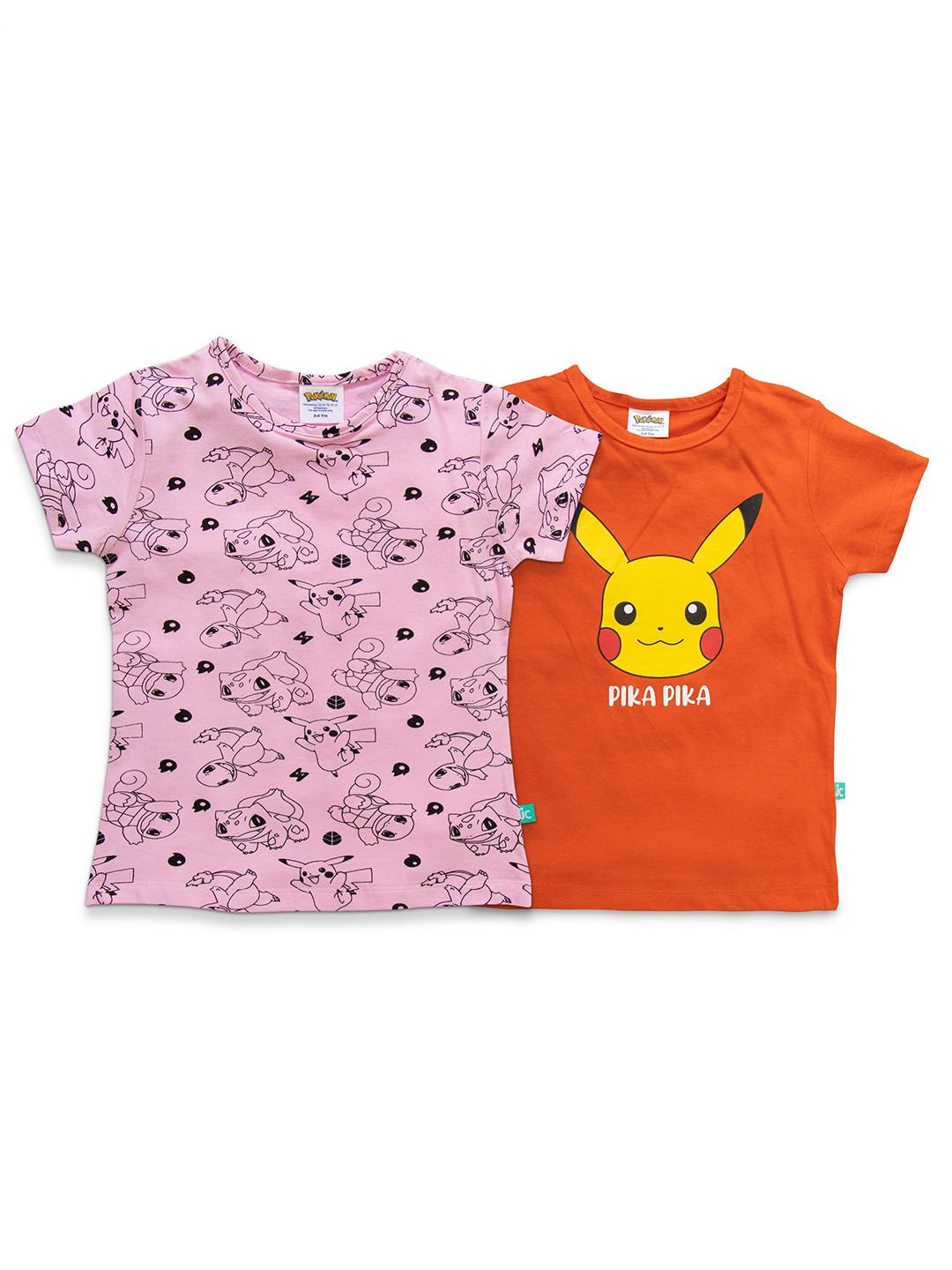 

JusCubs Girls Pack of 2 Pokemon Printed Cotton T-shirt, Orange