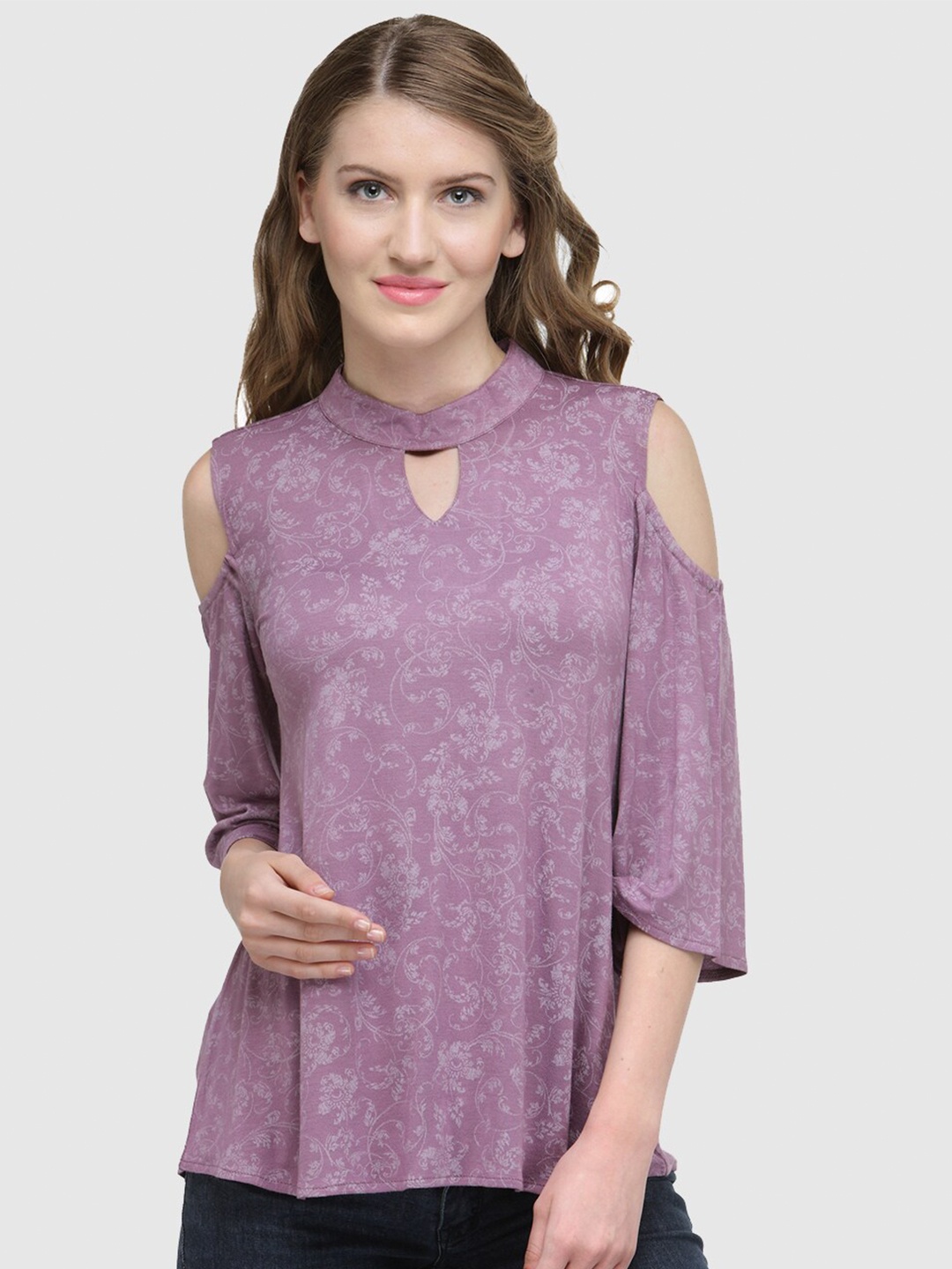 

Magnetic Designs Women Purple Print Keyhole Neck Top