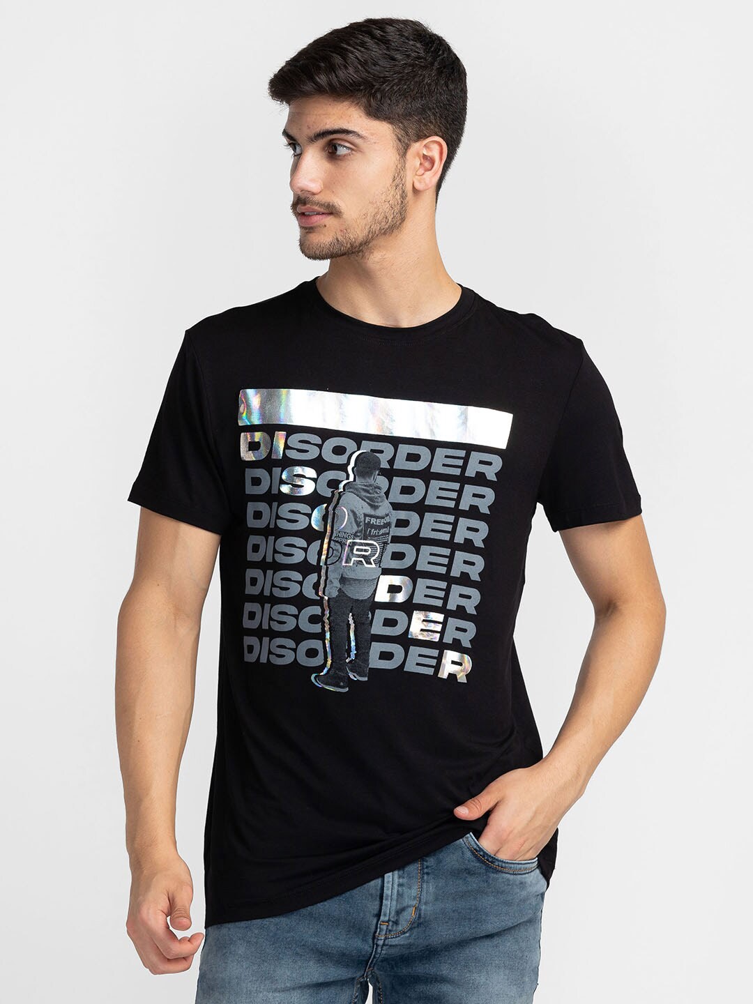 

Globus Men Cotton Black Typography Printed T-shirt