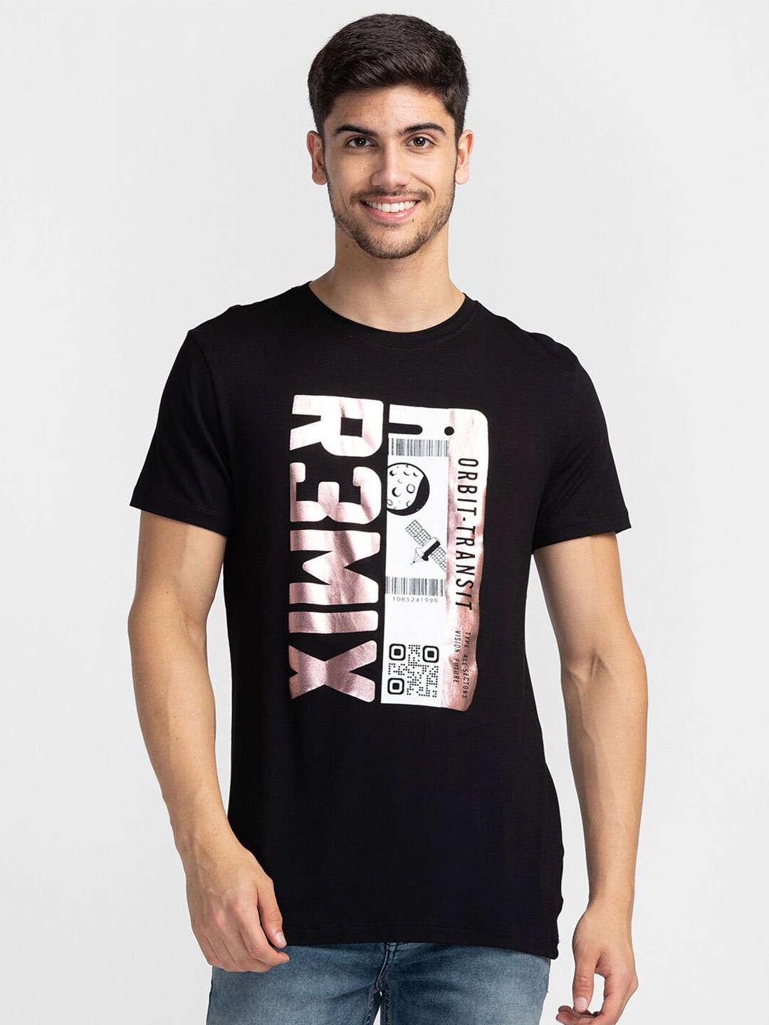 

Globus Men Cotton Black Typography Printed T-shirt