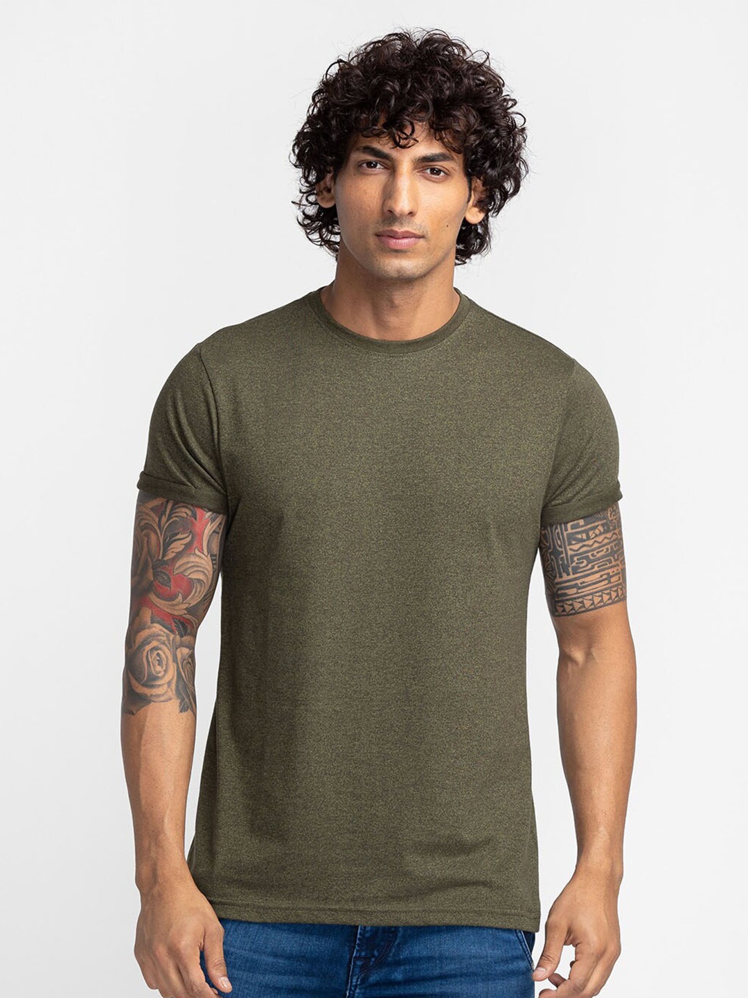 

Globus Men Cotton Olive Green T-shirt