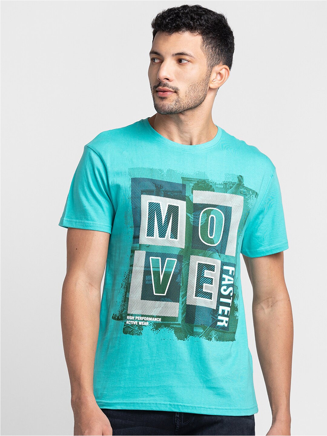 

Globus Men Cotton Sea Green Typography Printed T-shirt