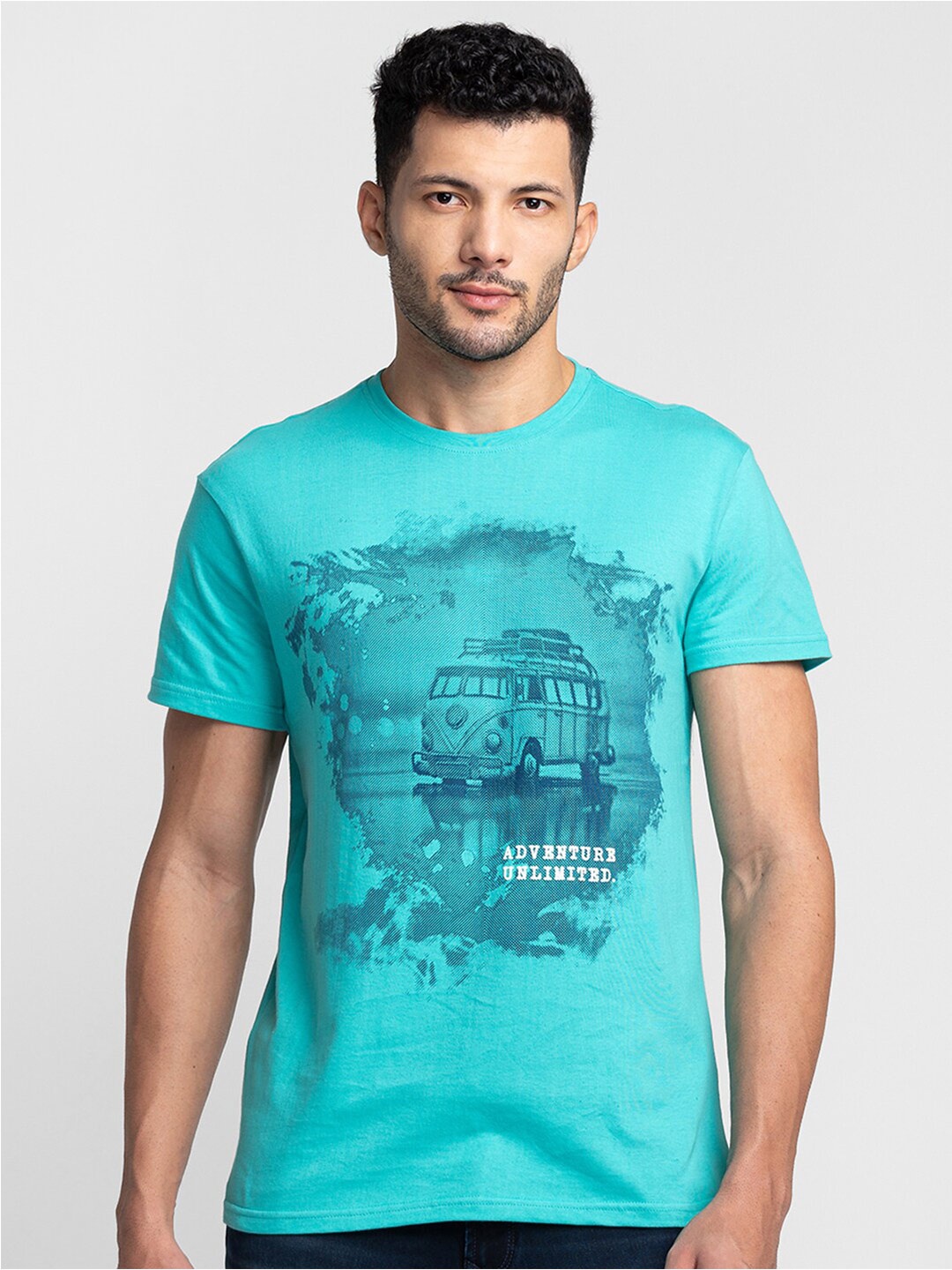 

Globus Men Cotton Sea Green Printed T-shirt