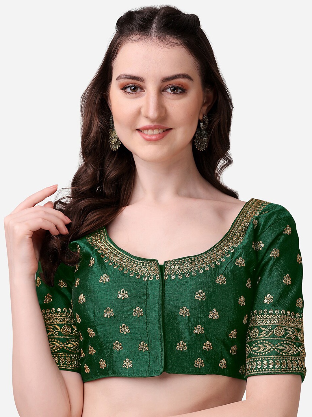 

PUJIA MILLS Women Green Embroidered Saree Blouse