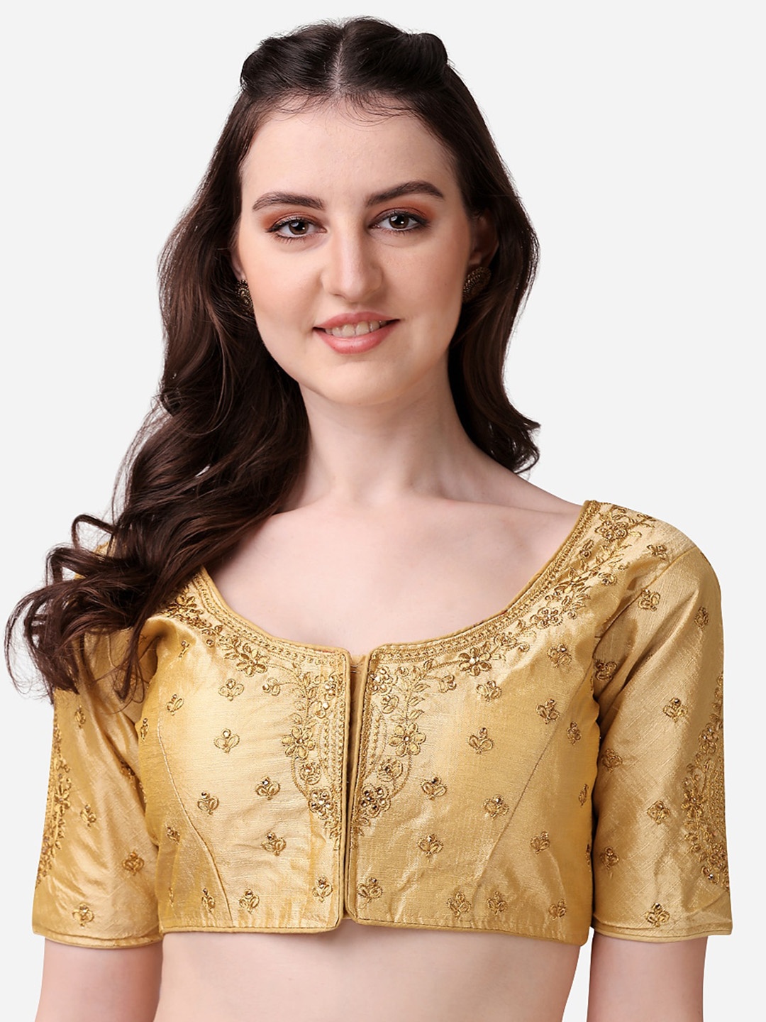 

PUJIA MILLS Women Golden Embroidered Saree Blouse, Gold