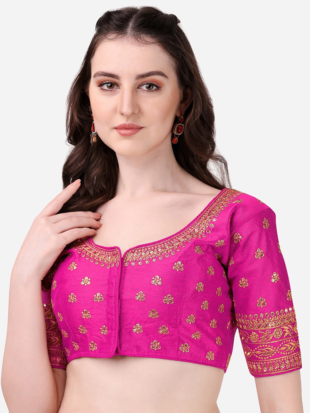 

PUJIA MILLS Pink Embroidered Silk Saree Blouse