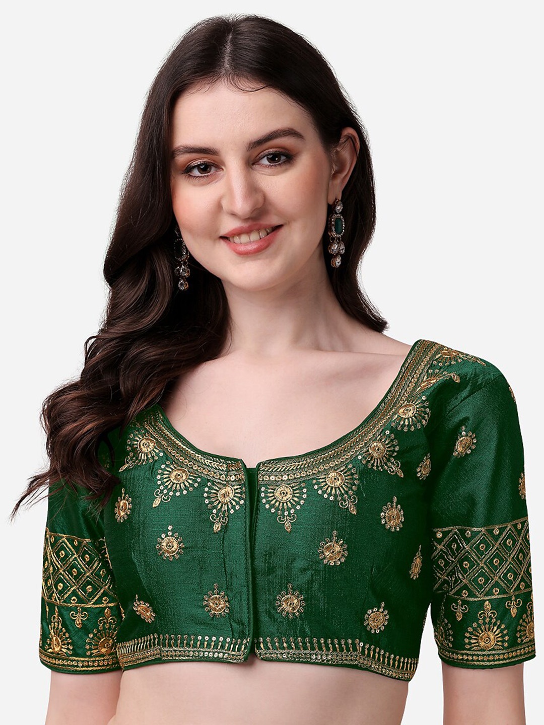 

PUJIA MILLS Green Embroidered Saree Blouse