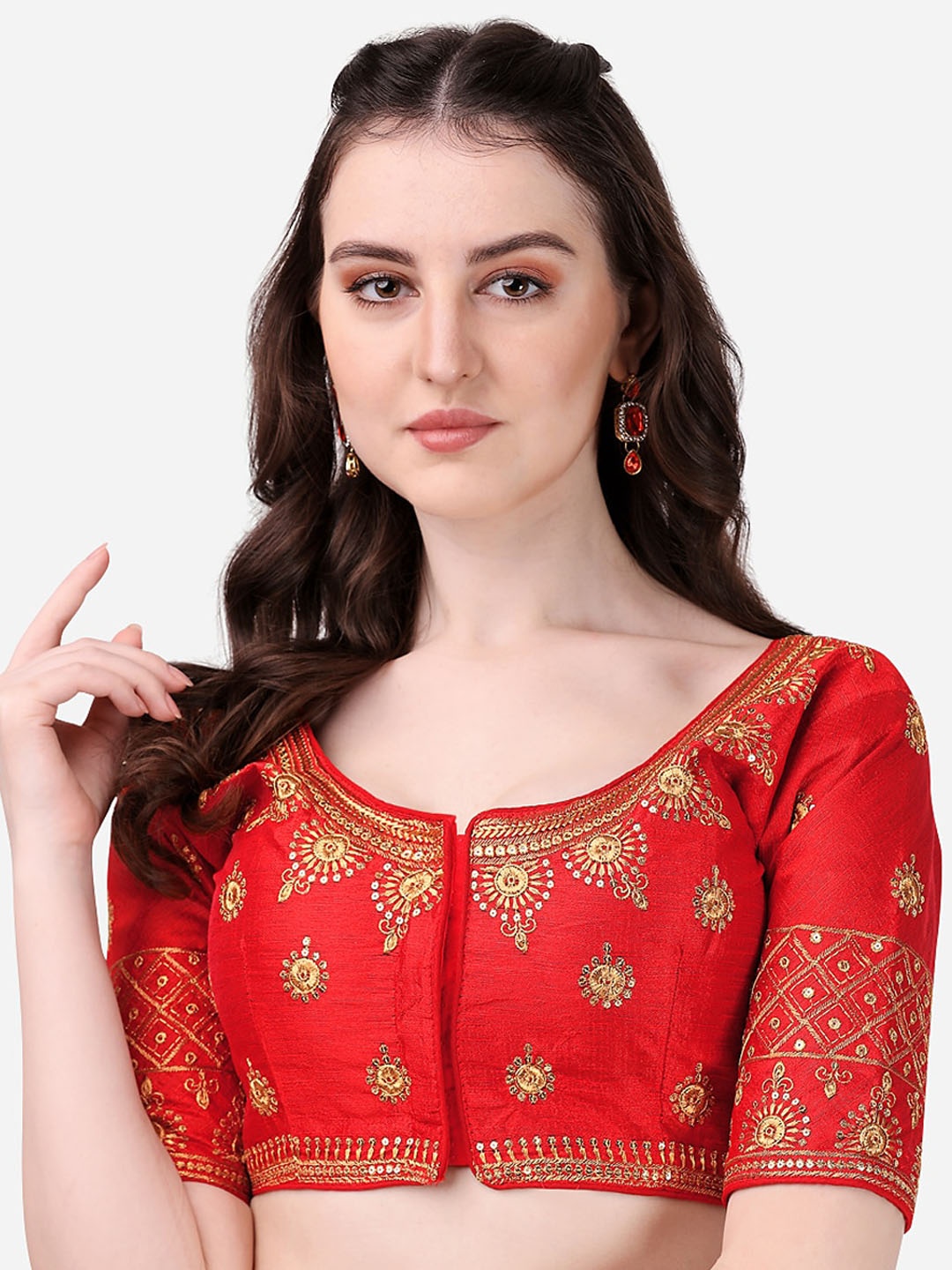 

PUJIA MILLS Red Embroidered Saree Blouse