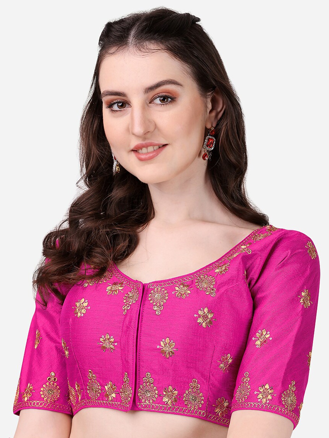 

PUJIA MILLS Women Pink Embroidered Saree Blouse
